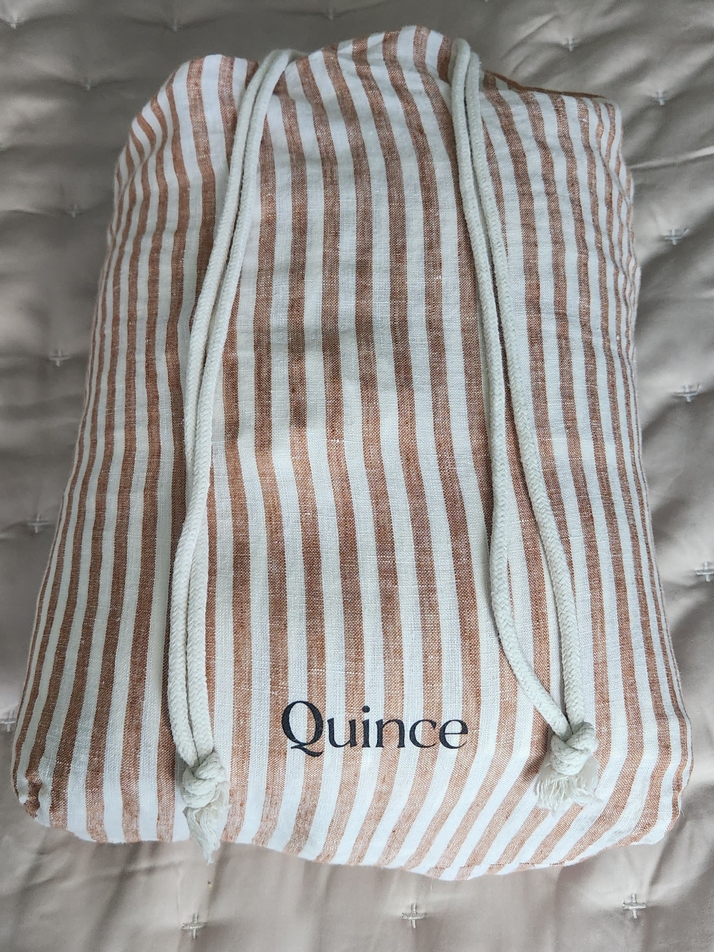 Quince European Linen Duvet Cover Set-Striped Terracotta/White (King/Cal Sized)
